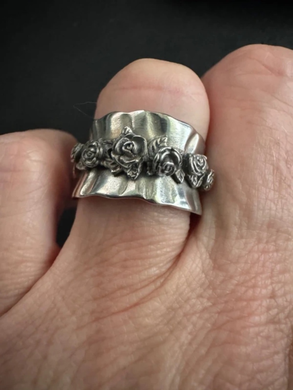 Vintage Signed RL Regina Lane Israel Sterling Silver Rose Ring Size 7